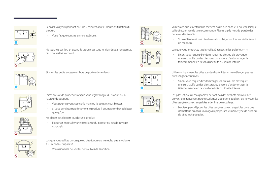 Samsung LH40DHDPLGC/EN manual Quelquun, Ne placez pas dobjets lourds sur le produit, Corporels, Sur un niveau trop élevé 