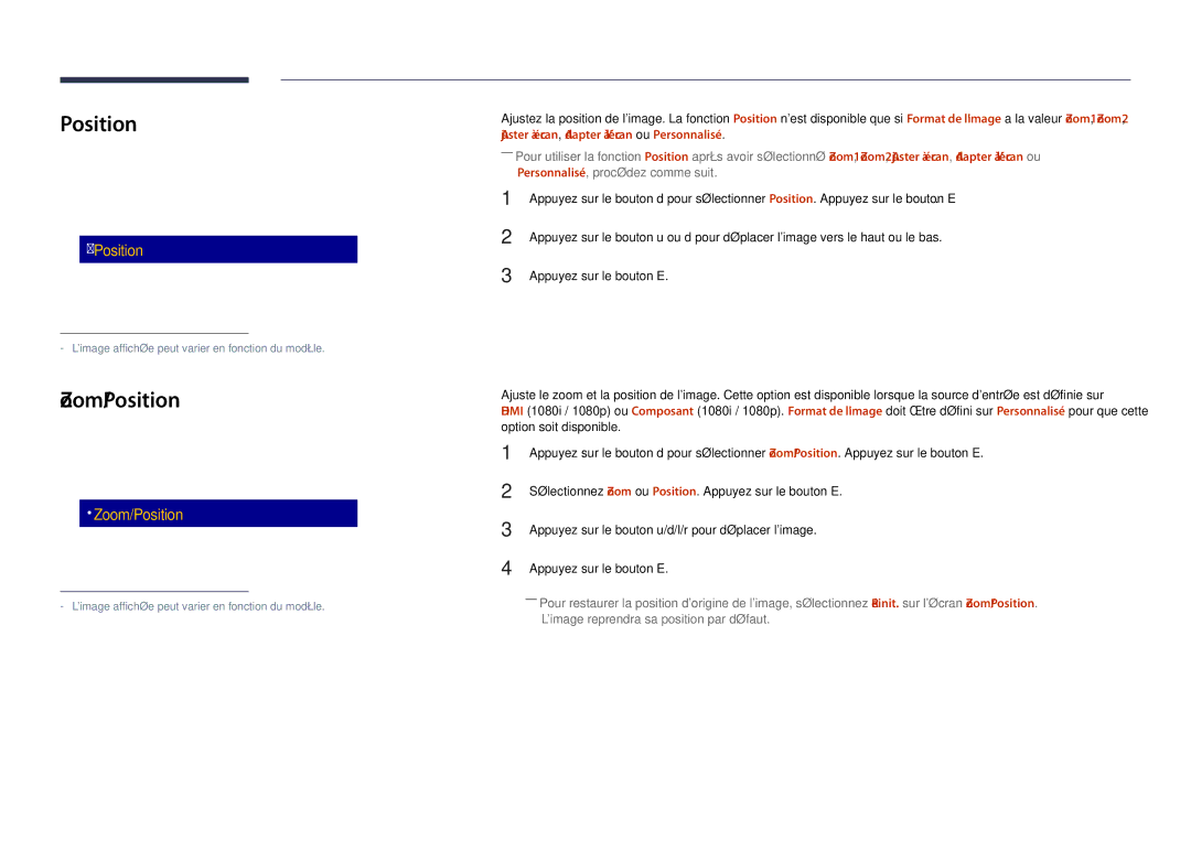 Samsung LH48DHDPLGC/EN, LH55DHDPLGC/EN, LH40DHDPLGC/EN manual Zoom/Position, Format de limage 