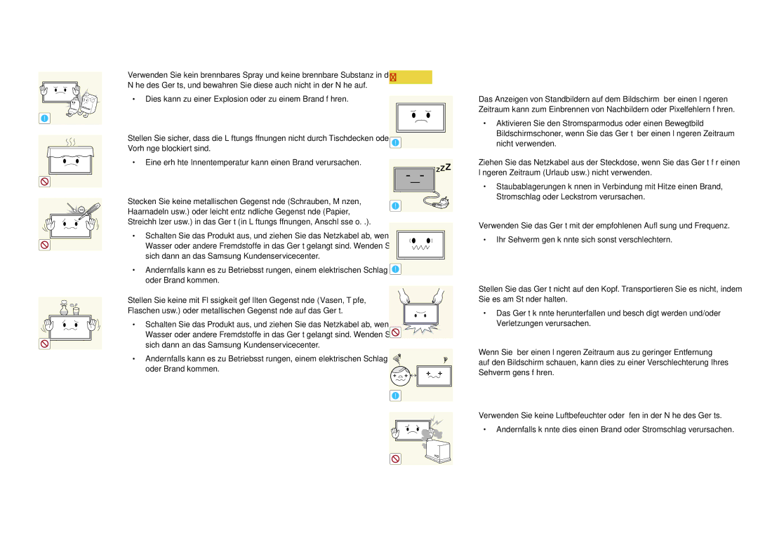 Samsung LH48DHDPLGC/EN, LH55DHDPLGC/EN, LH40DHDPLGC/EN manual Stecken Sie keine metallischen Gegenstände Schrauben, Münzen 