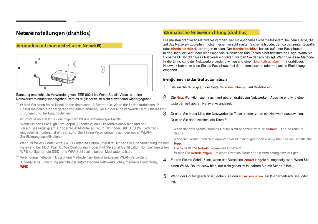 Samsung LH55DHDPLGC/EN, LH48DHDPLGC/EN Netzwerkeinstellungen drahtlos, Verbinden mit einem kabellosen Netzwerk Wlan, Stopp 