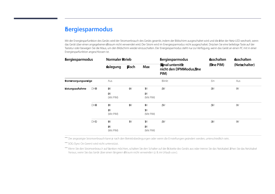 Samsung LH40DHDPLGC/EN, LH55DHDPLGC/EN, LH48DHDPLGC/EN manual Energiesparmodus, Stromversorgungsanzeige 