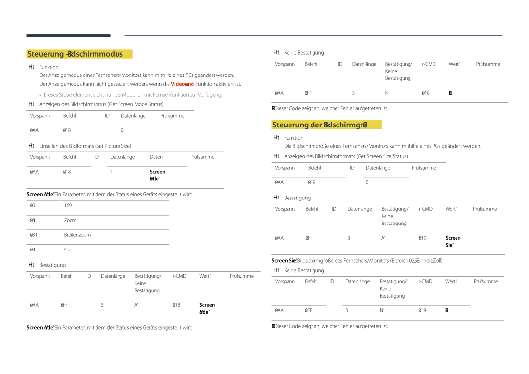 Samsung LH55DHDPLGC/EN, LH48DHDPLGC/EN, LH40DHDPLGC/EN manual Steuerung Bildschirmmodus, Steuerung der Bildschirmgröße 