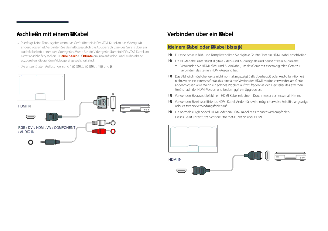 Samsung LH48DHDPLGC/EN manual Mit einem HDMI-Kabel oder HDMI-DVI-Kabel bis zu 1080p, Verbinden, das keinen HDMI-Ausgang hat 