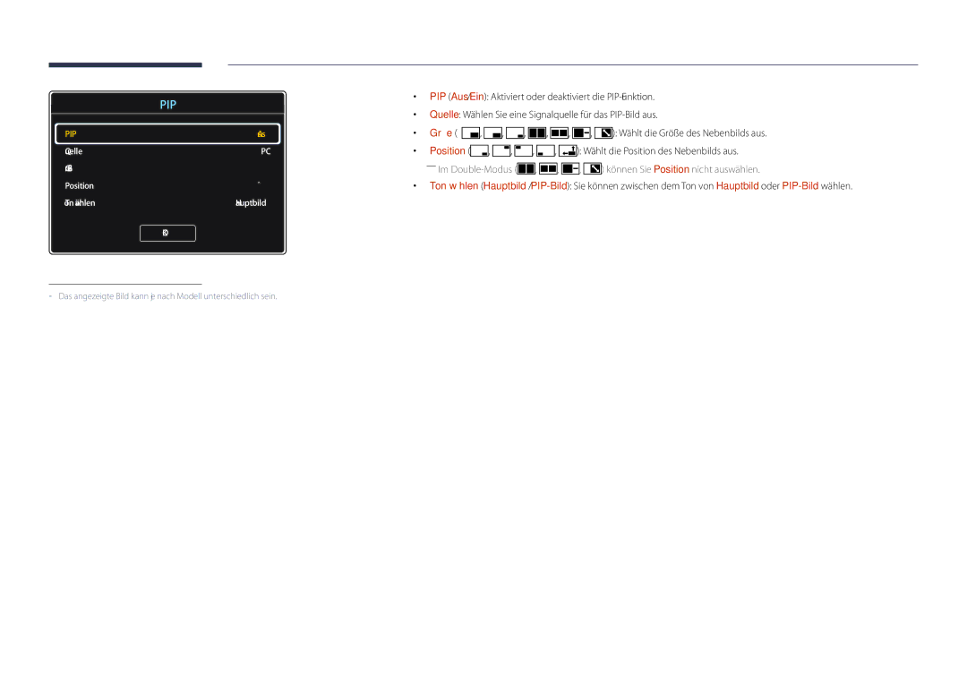 Samsung LH55DHDPLGC/EN, LH48DHDPLGC/EN, LH40DHDPLGC/EN manual ――Im Double-Modus , , , können Sie Position nicht auswählen 