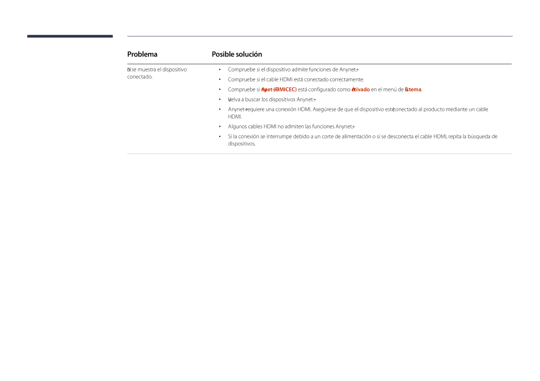 Samsung LH48DHDPLGC/EN, LH55DHDPLGC/EN, LH40DHDPLGC/EN manual Problema, Posible solución 