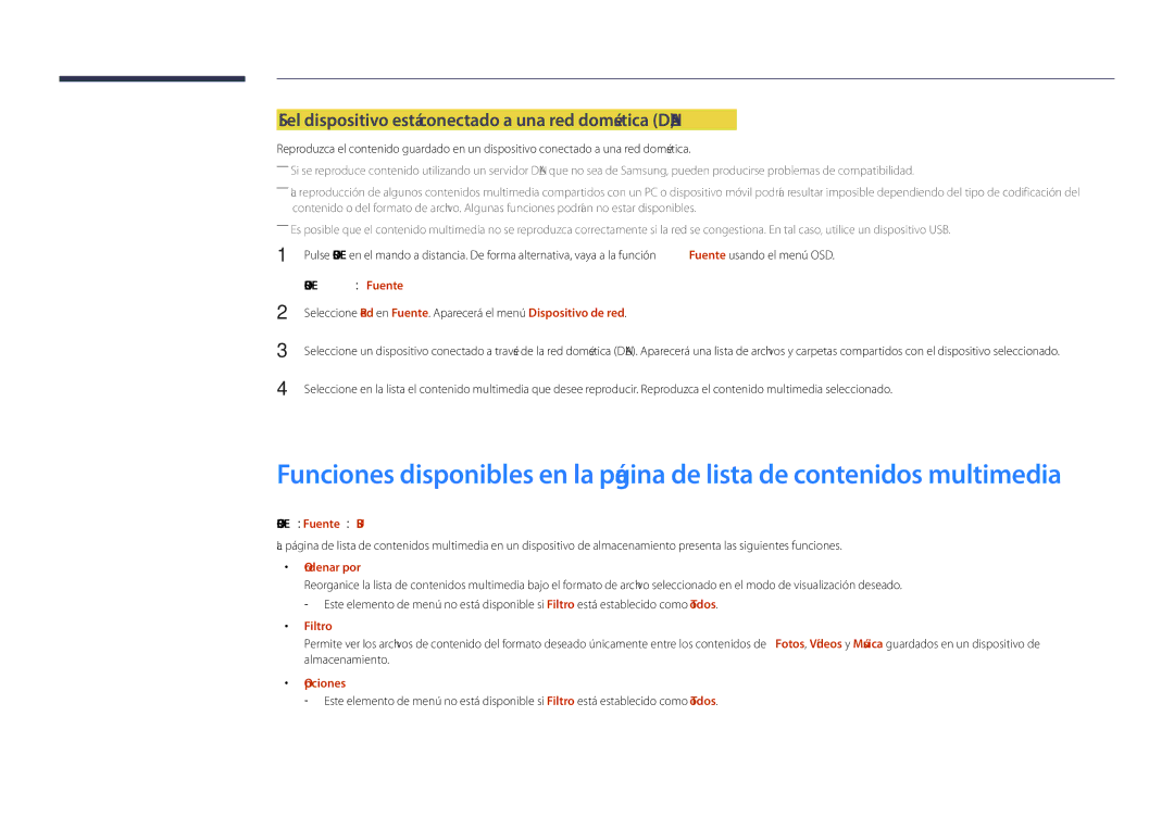 Samsung LH55DHDPLGC/EN, LH48DHDPLGC/EN Si el dispositivo está conectado a una red doméstica Dlna, Source → Fuente → USB 