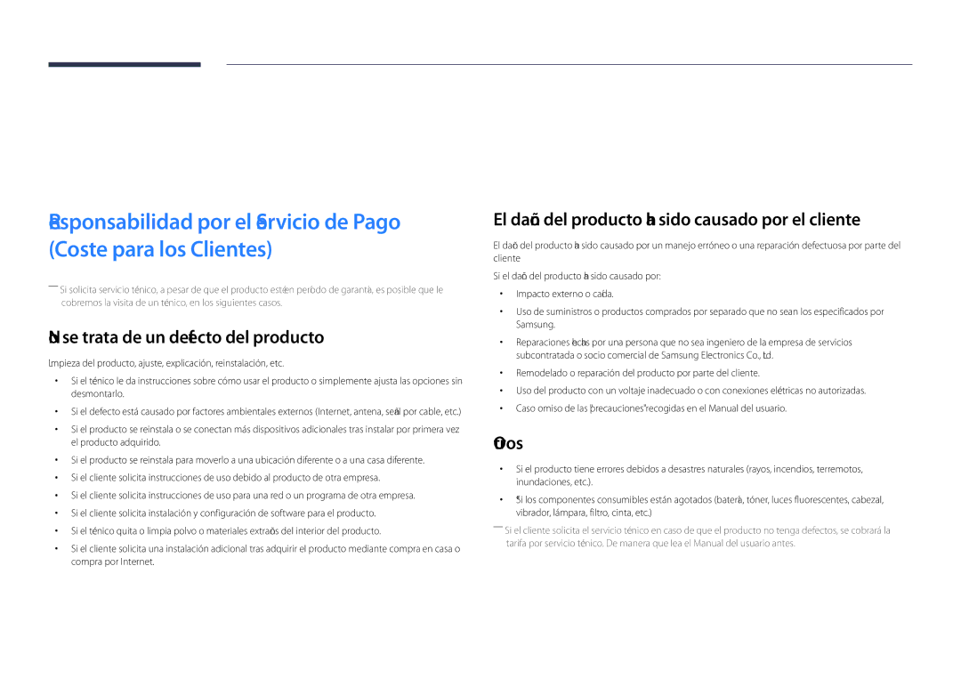 Samsung LH40DHDPLGC/EN, LH55DHDPLGC/EN, LH48DHDPLGC/EN manual Apéndice, No se trata de un defecto del producto, Otros 