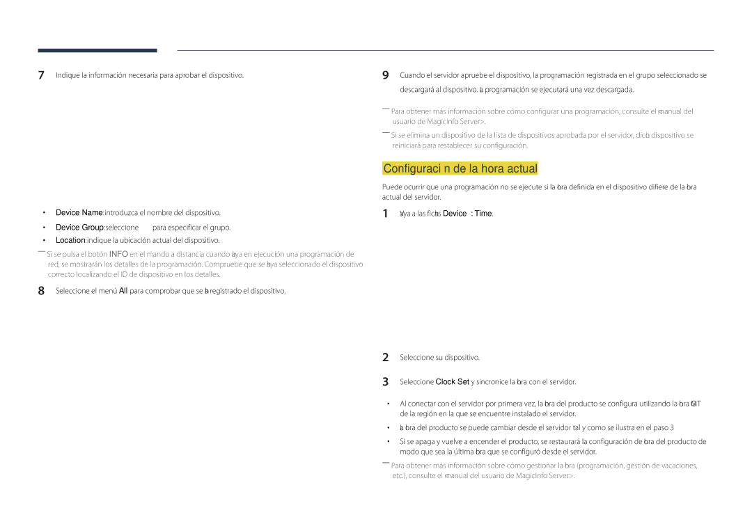 Samsung LH48DHDPLGC/EN, LH55DHDPLGC/EN Configuración de la hora actual, Device Name introduzca el nombre del dispositivo 