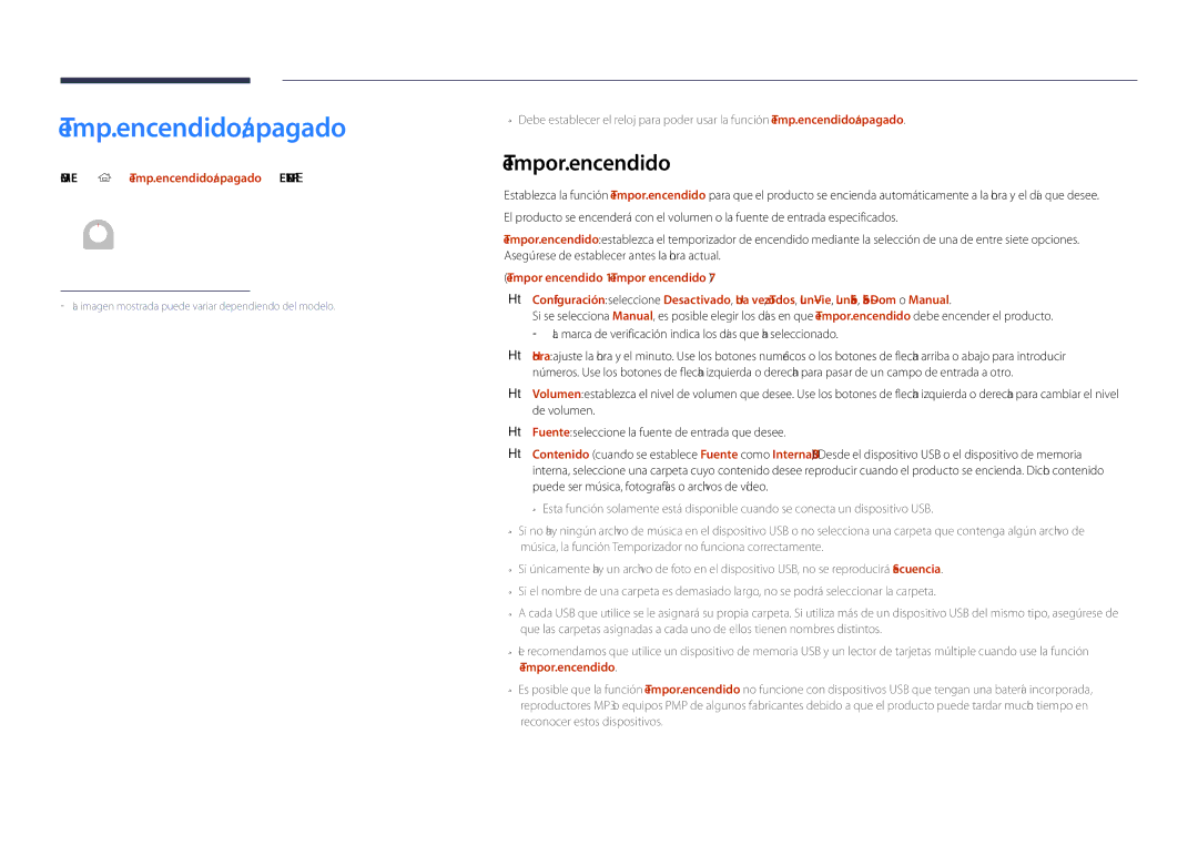 Samsung LH48DHDPLGC/EN, LH55DHDPLGC/EN, LH40DHDPLGC/EN manual Tempor. encendido, Home → Temp. encendido/apagado → Enter E 