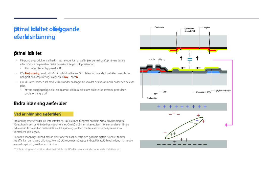 Samsung LH48DHDPLGC/EN manual Optimal bildkvalitet, Förhindra inbränning av efterbilder, Vad är inbränning av efterbilder? 