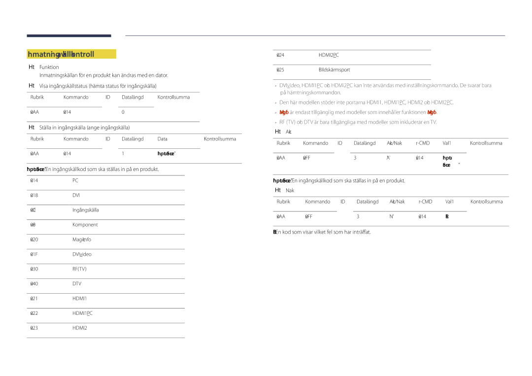 Samsung LH40DHDPLGC/EN, LH55DHDPLGC/EN, LH48DHDPLGC/EN Inmatning av källkontroll, Ställa in ingångskälla ange ingångskälla 