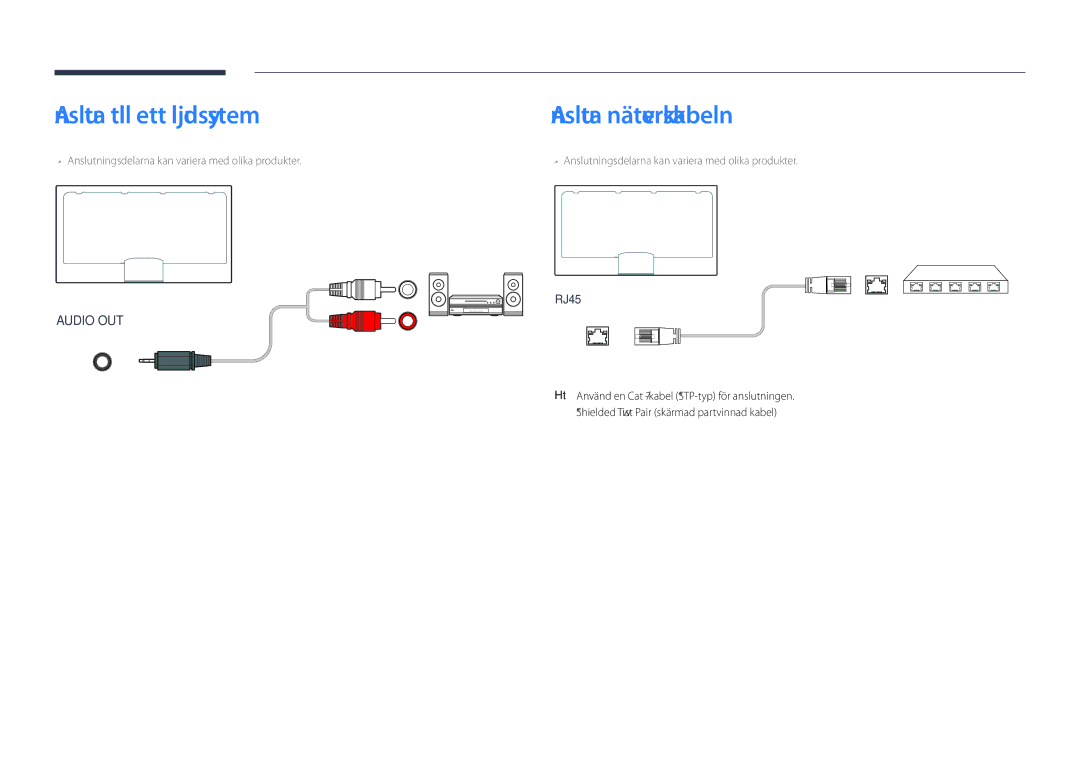 Samsung LH40DHDPLGC/EN, LH55DHDPLGC/EN, LH48DHDPLGC/EN manual Ansluta till ett ljudsystem, Ansluta nätverkskabeln 