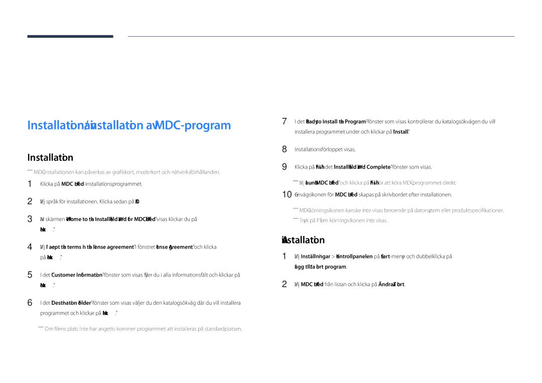 Samsung LH48DHDPLGC/EN, LH55DHDPLGC/EN, LH40DHDPLGC/EN manual Använda MDC, Avinstallation, Lägg till/ta bort program 