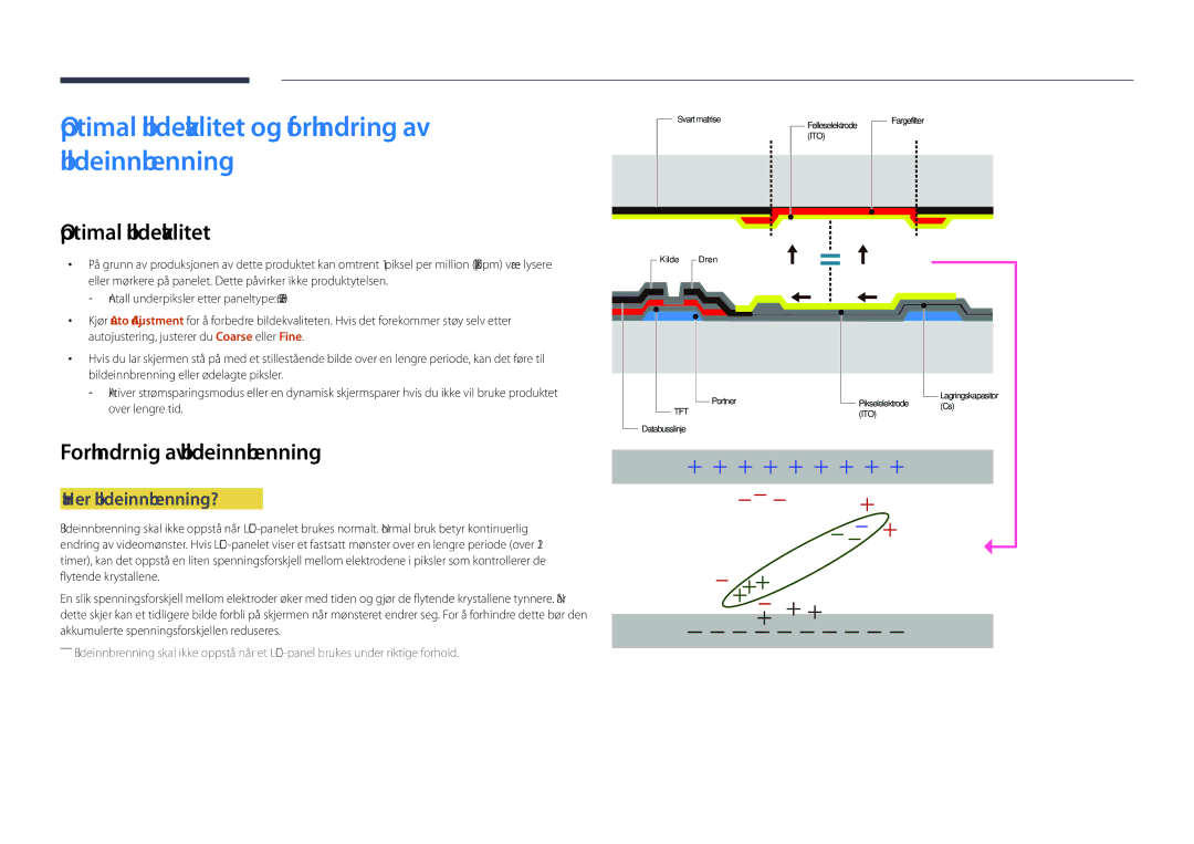 Samsung LH48DHDPLGC/EN manual Optimal bildekvalitet og forhindring av bildeinnbrenning, Forhindrnig av bildeinnbrenning 