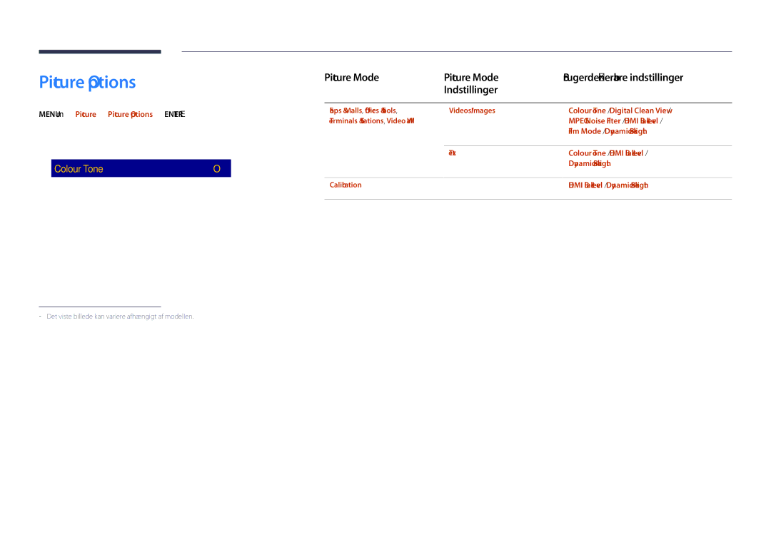 Samsung LH55DHDPLGC/EN, LH48DHDPLGC/EN manual Picture Options, Digital Clean View Off Mpeg Noise Filter Hdmi Black Level 