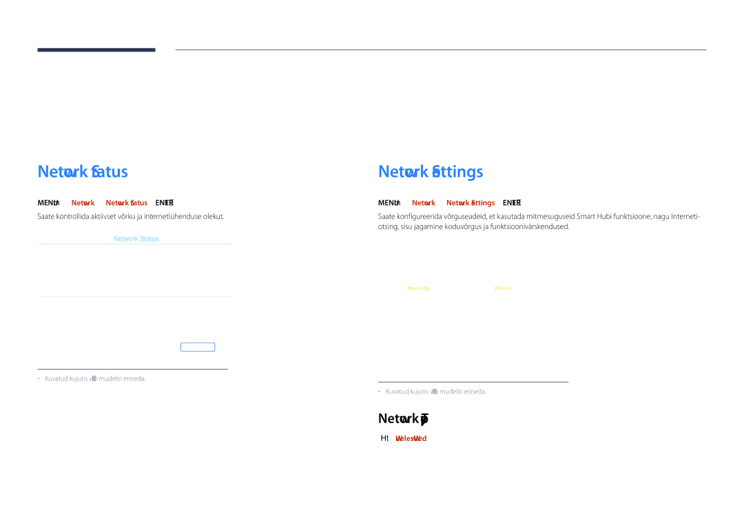 Samsung LH55DHDPLGC/EN, LH48DHDPLGC/EN, LH40DHDPLGC/EN manual Network Settings, Network Type 