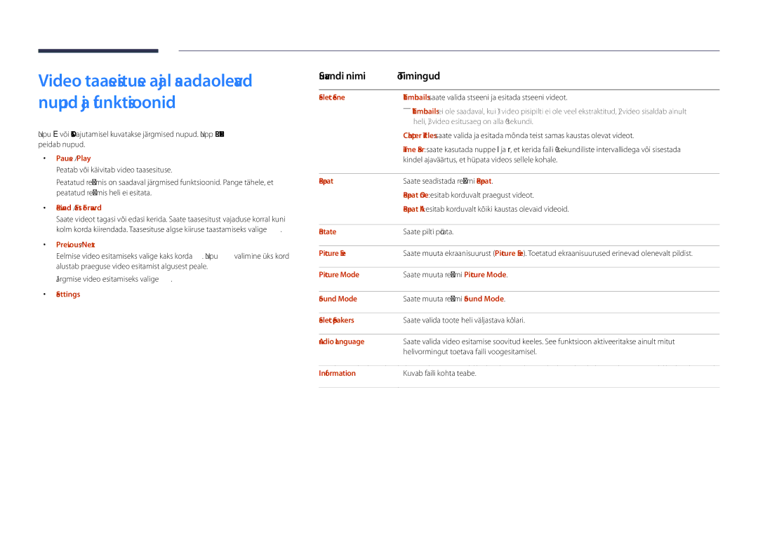 Samsung LH55DHDPLGC/EN, LH48DHDPLGC/EN, LH40DHDPLGC/EN Rewind / Fast Forward, Select Scene, Picture Size, Audio Language 