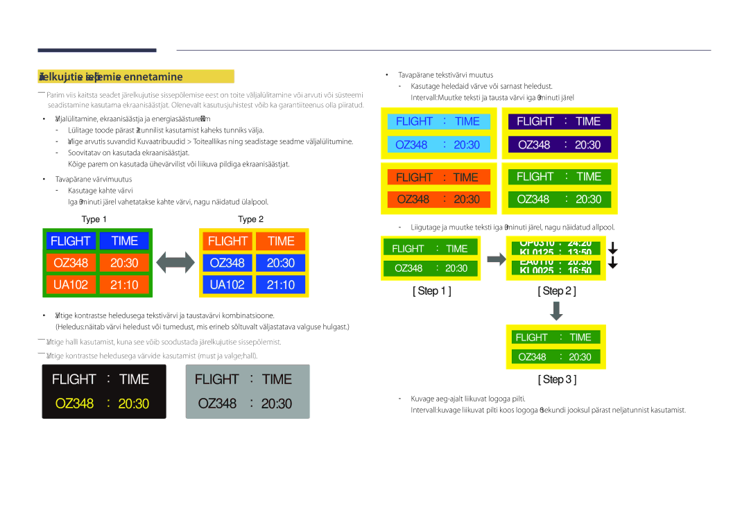 Samsung LH40DHDPLGC/EN, LH55DHDPLGC/EN, LH48DHDPLGC/EN manual Järelkujutise sissepõlemise ennetamine, Step 