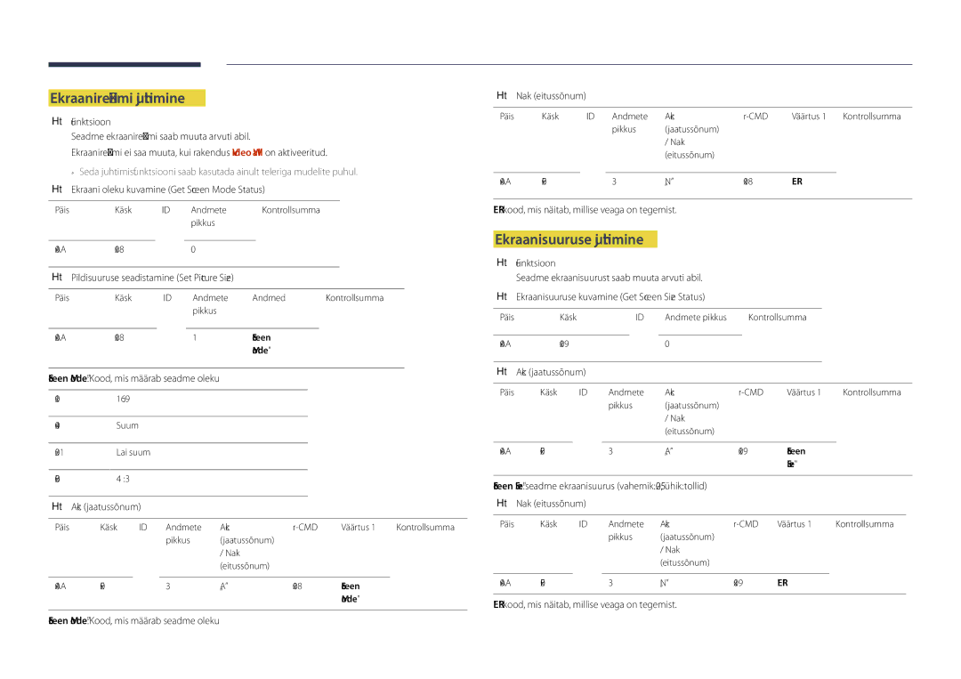 Samsung LH55DHDPLGC/EN, LH48DHDPLGC/EN, LH40DHDPLGC/EN manual Ekraanirežiimi juhtimine, Ekraanisuuruse juhtimine 