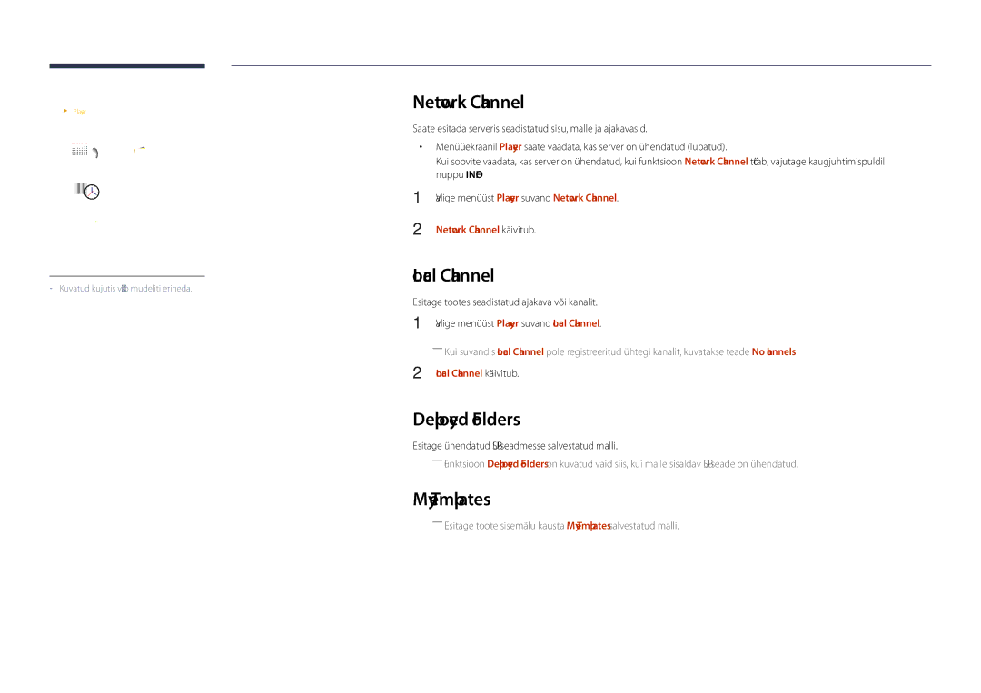 Samsung LH40DHDPLGC/EN, LH55DHDPLGC/EN, LH48DHDPLGC/EN manual Network Channel, Local Channel, Deployed Folders, My Templates 