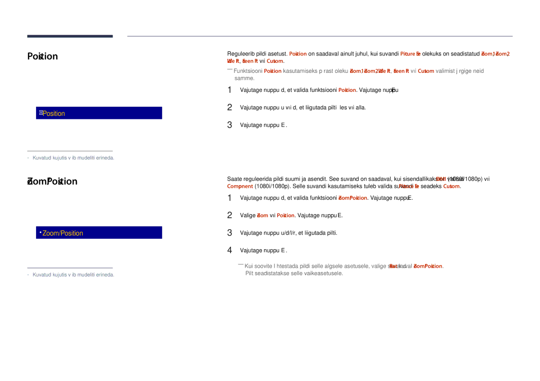 Samsung LH48DHDPLGC/EN, LH55DHDPLGC/EN, LH40DHDPLGC/EN manual Zoom/Position, Picture Size 