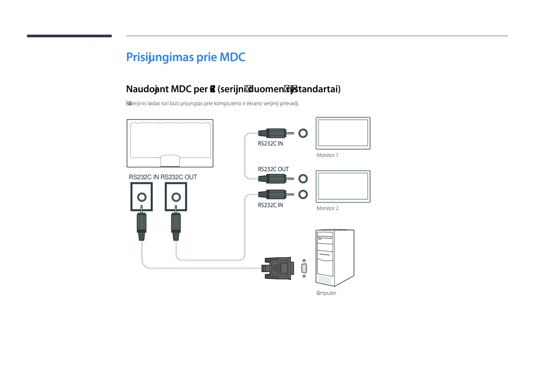 Samsung LH40DHDPLGC/EN, LH55DHDPLGC/EN, LH48DHDPLGC/EN manual Prisijungimas prie MDC, Monitor Computer 