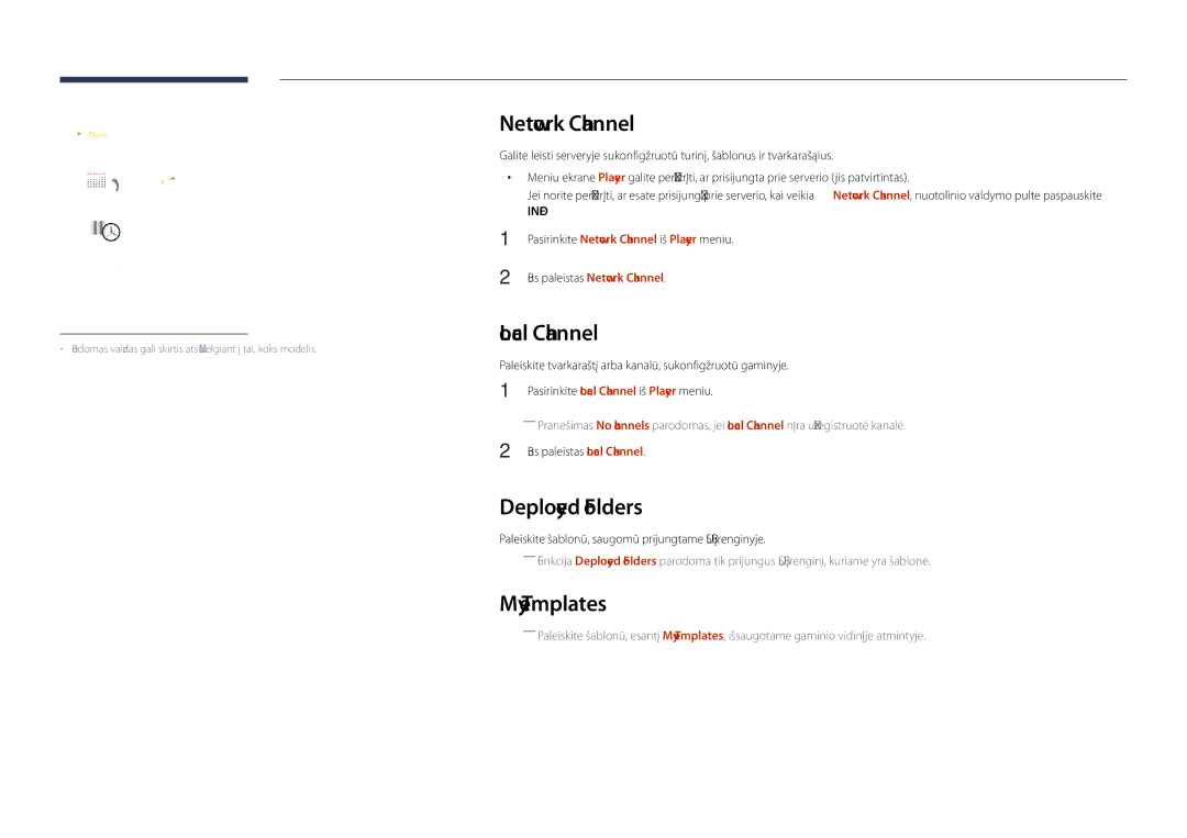 Samsung LH40DHDPLGC/EN, LH55DHDPLGC/EN, LH48DHDPLGC/EN manual Network Channel, Local Channel, Deployed Folders, My Templates 