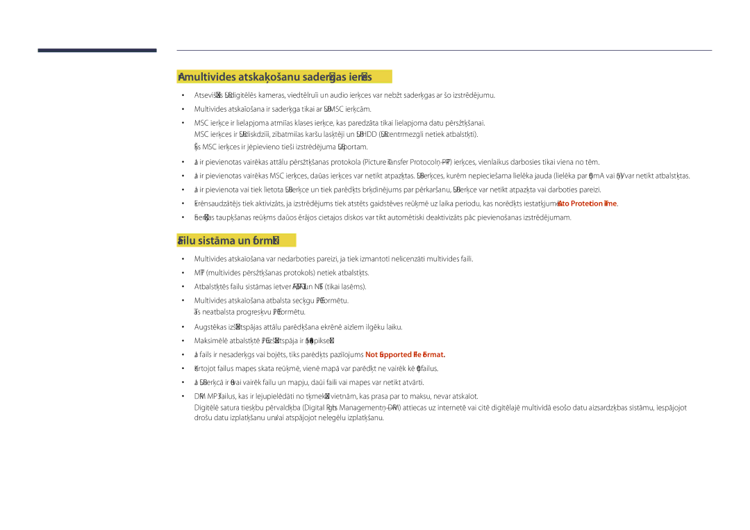 Samsung LH55DHDPLGC/EN, LH48DHDPLGC/EN manual Ar multivides atskaņošanu saderīgas ierīces, Failu sistēma un formāti 