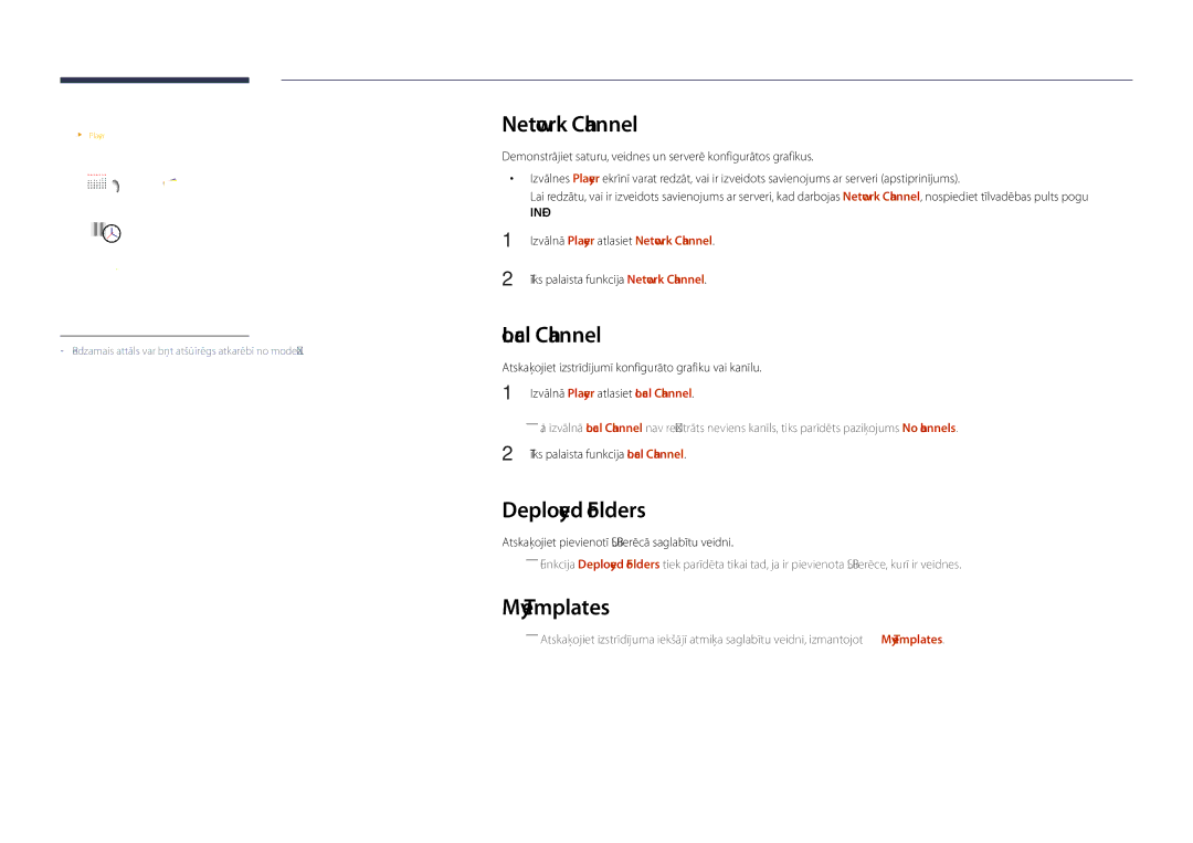 Samsung LH40DHDPLGC/EN, LH55DHDPLGC/EN, LH48DHDPLGC/EN manual Network Channel, Local Channel, Deployed Folders, My Templates 