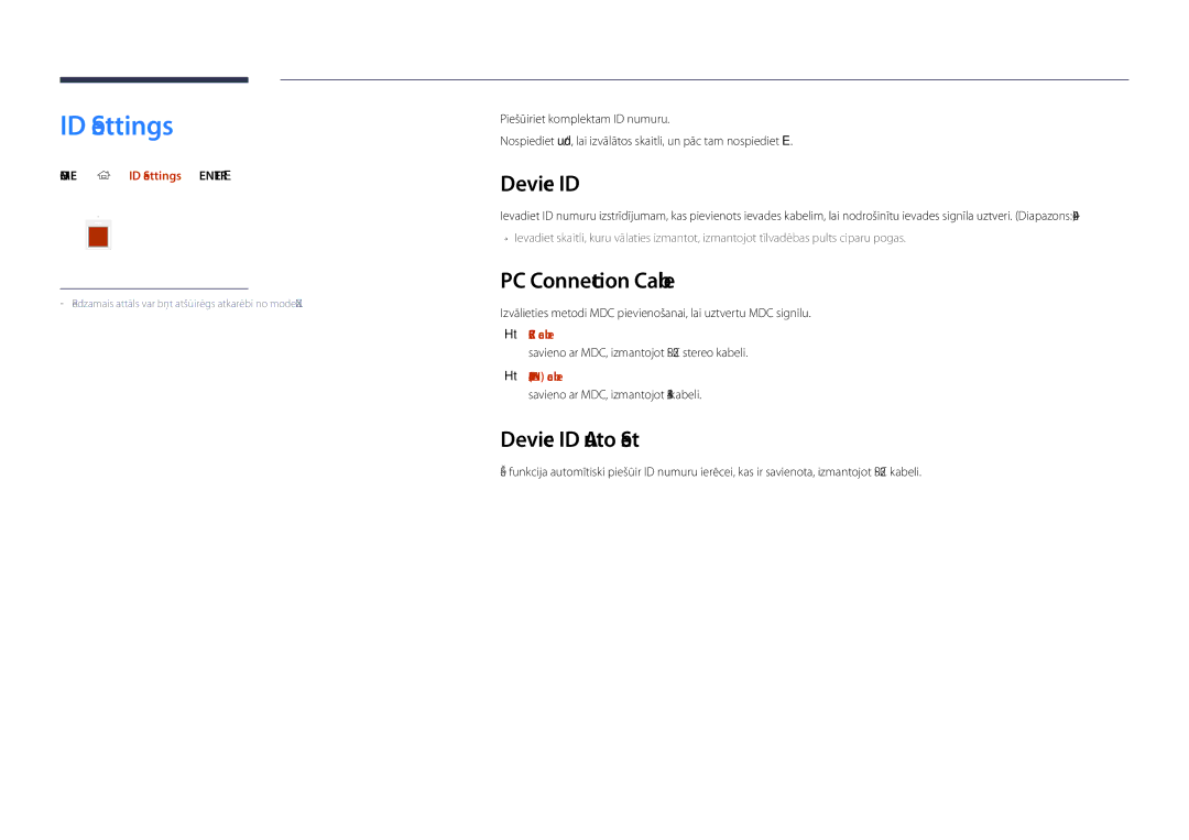 Samsung LH40DHDPLGC/EN, LH55DHDPLGC/EN, LH48DHDPLGC/EN manual ID Settings, PC Connection Cable, Device ID Auto Set 