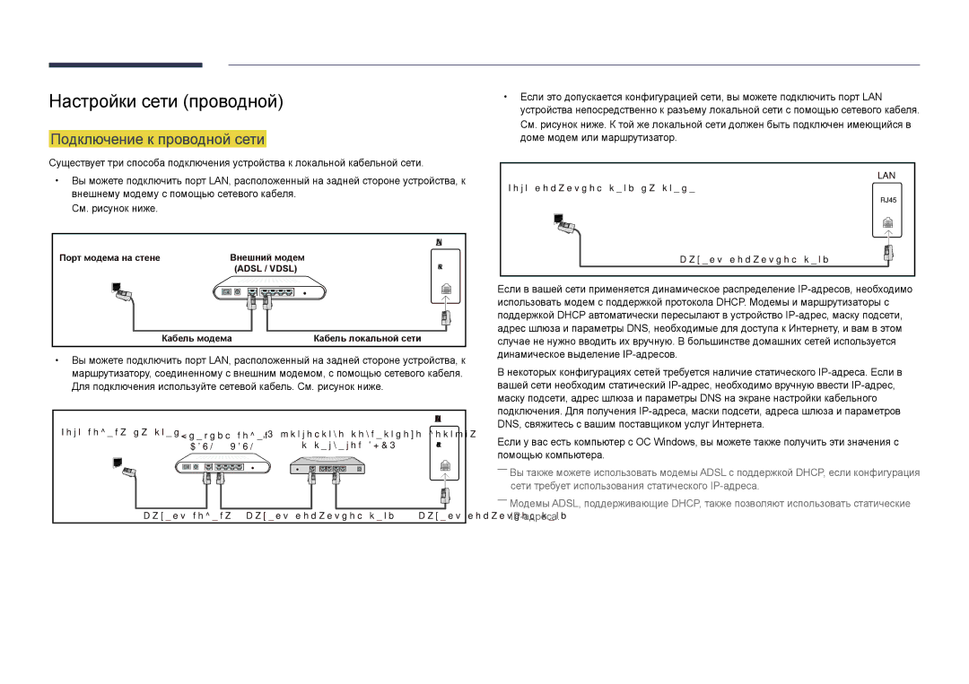 Samsung LH48DHDPLGC/EN Настройки сети проводной, Подключение к проводной сети, Внешнему модему с помощью сетевого кабеля 
