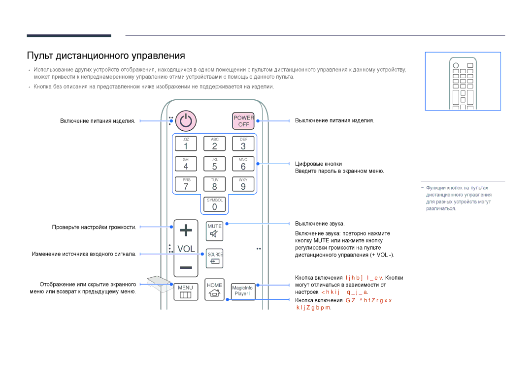 Samsung LH55DHDPLGC/EN manual Пульт дистанционного управления, Включение питания изделия Проверьте настройки громкости 