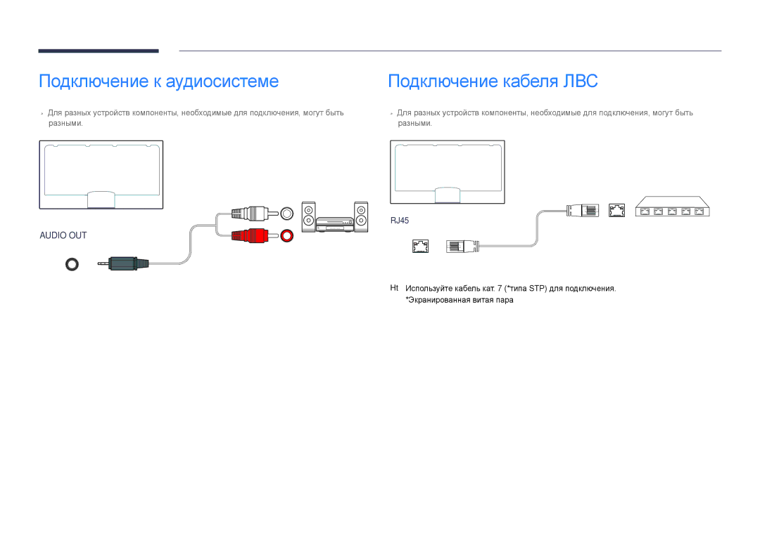 Samsung LH40DHDPLGC/EN, LH55DHDPLGC/EN, LH48DHDPLGC/EN manual Подключение к аудиосистеме, Подключение кабеля ЛВС 