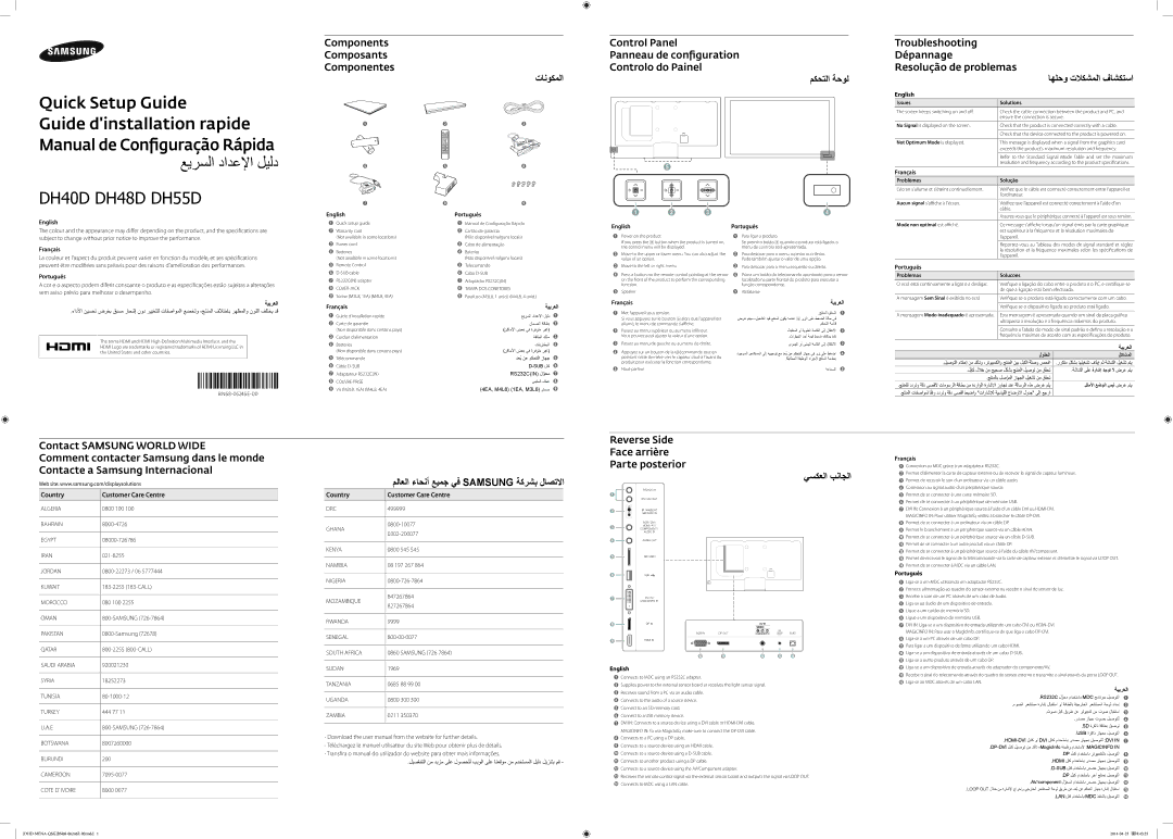 Samsung LH48DHDPLGC/UE, LH55DHDPLGC/UE, LH55DHDPLGC/NG, LH48DHDPLGC/NG manual ﺕﺎﻧﻮﻜﻤﻟﺍ, ﻢﻜﺤﺘﻟﺍ ﺔﺣﻮﻟ, ﻲﺴﻜﻌﻟﺍ ﺐﻧﺎﺠﻟﺍ 