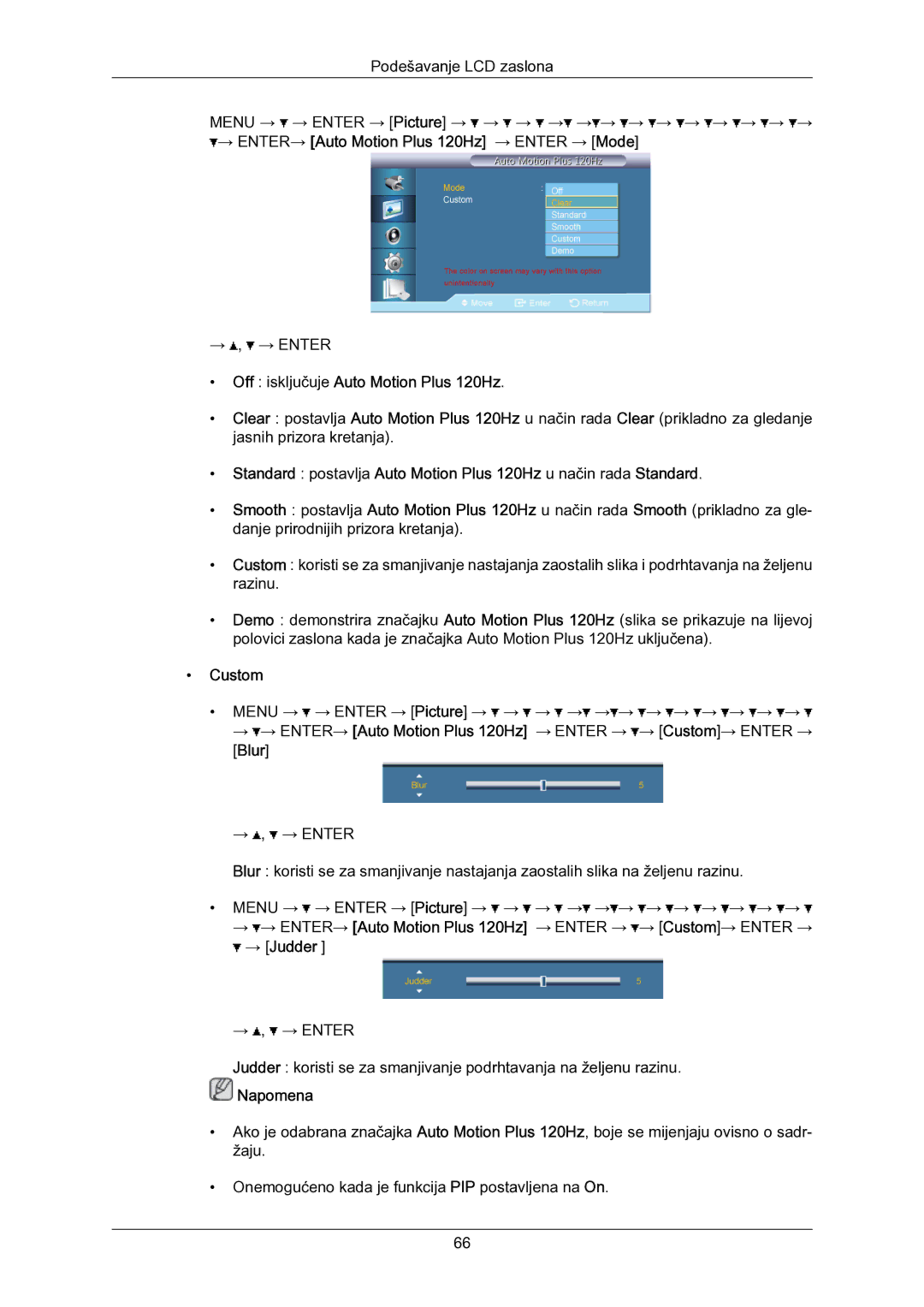 Samsung LH55LBPLBC/EN manual Off isključuje Auto Motion Plus 120Hz, Custom 