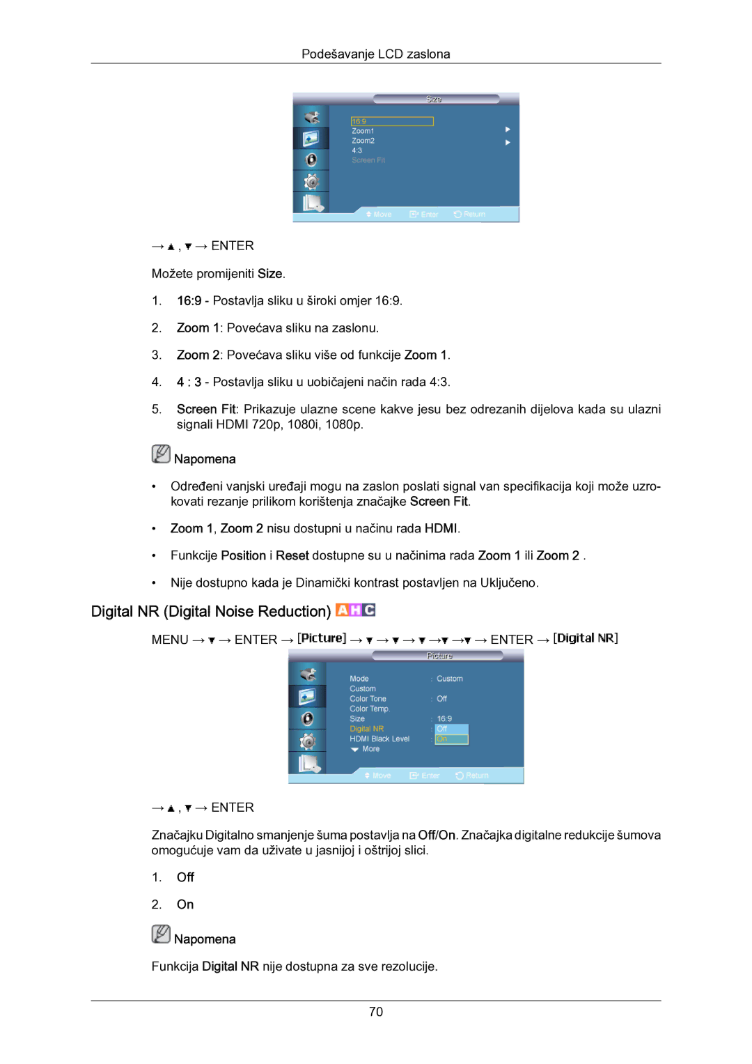 Samsung LH55LBPLBC/EN manual Digital NR Digital Noise Reduction, Off Napomena 