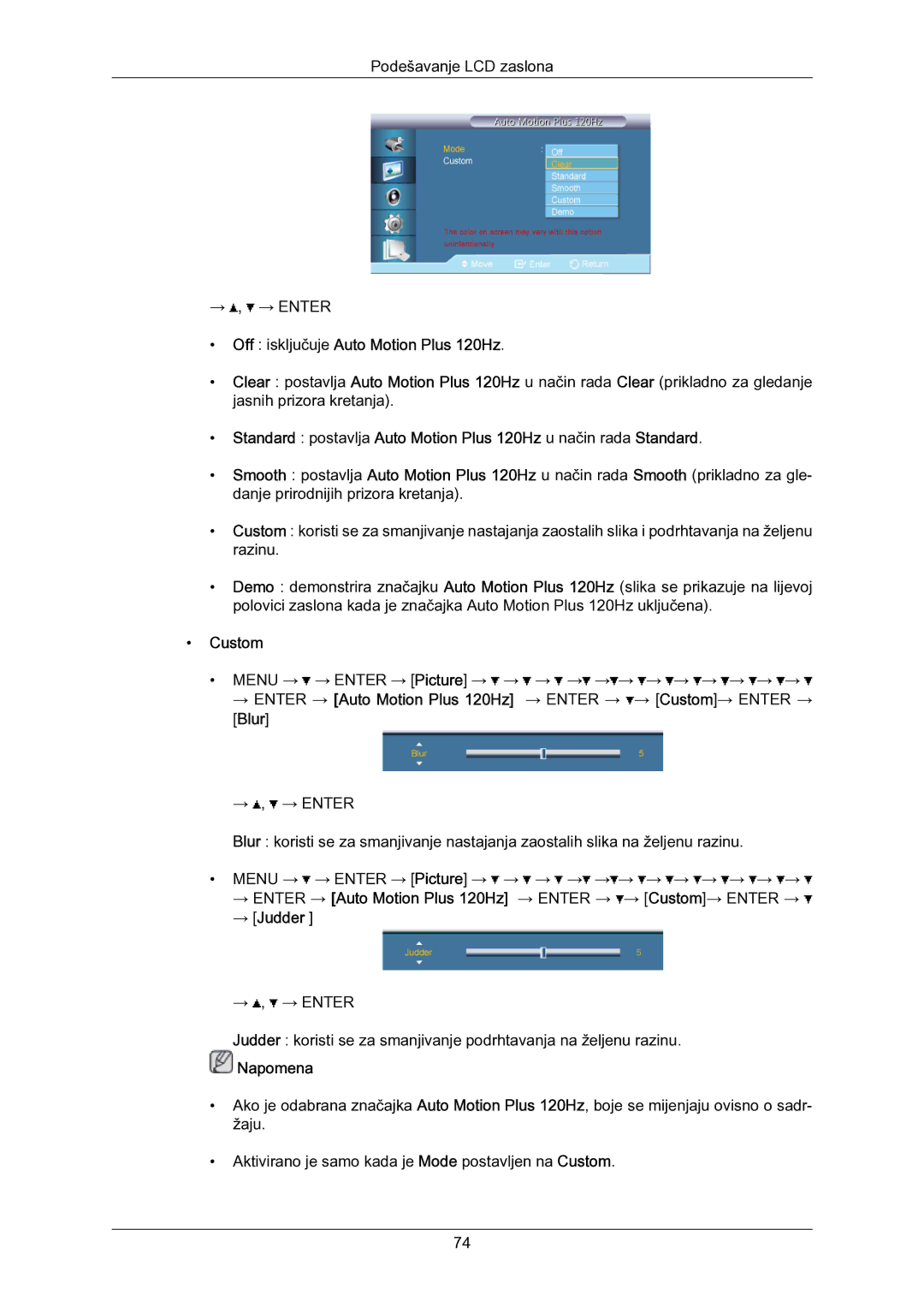 Samsung LH55LBPLBC/EN manual Podešavanje LCD zaslona → , → Enter 