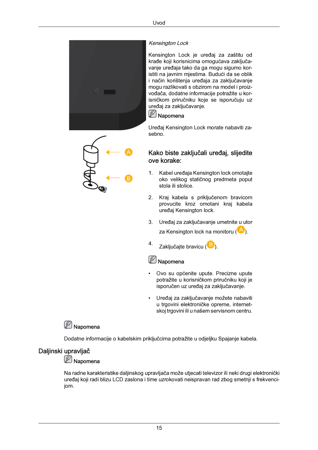 Samsung LH55LBPLBC/EN manual Kako biste zaključali uređaj, slijedite ove korake, Daljinski upravljač 