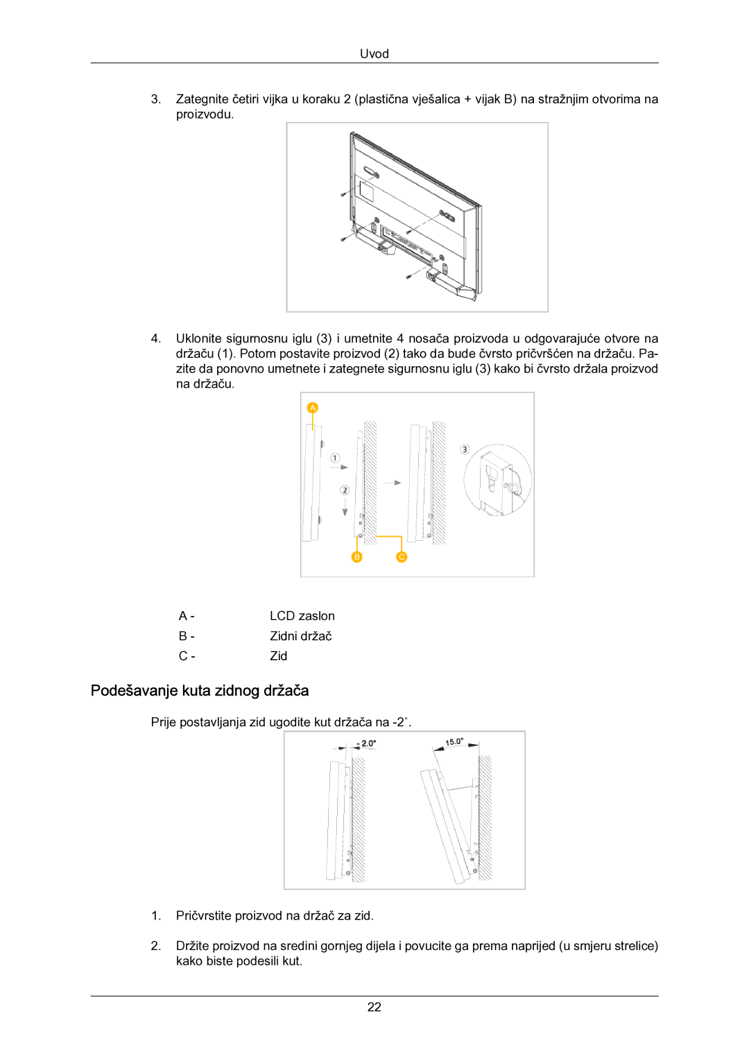 Samsung LH55LBPLBC/EN manual Podešavanje kuta zidnog držača 