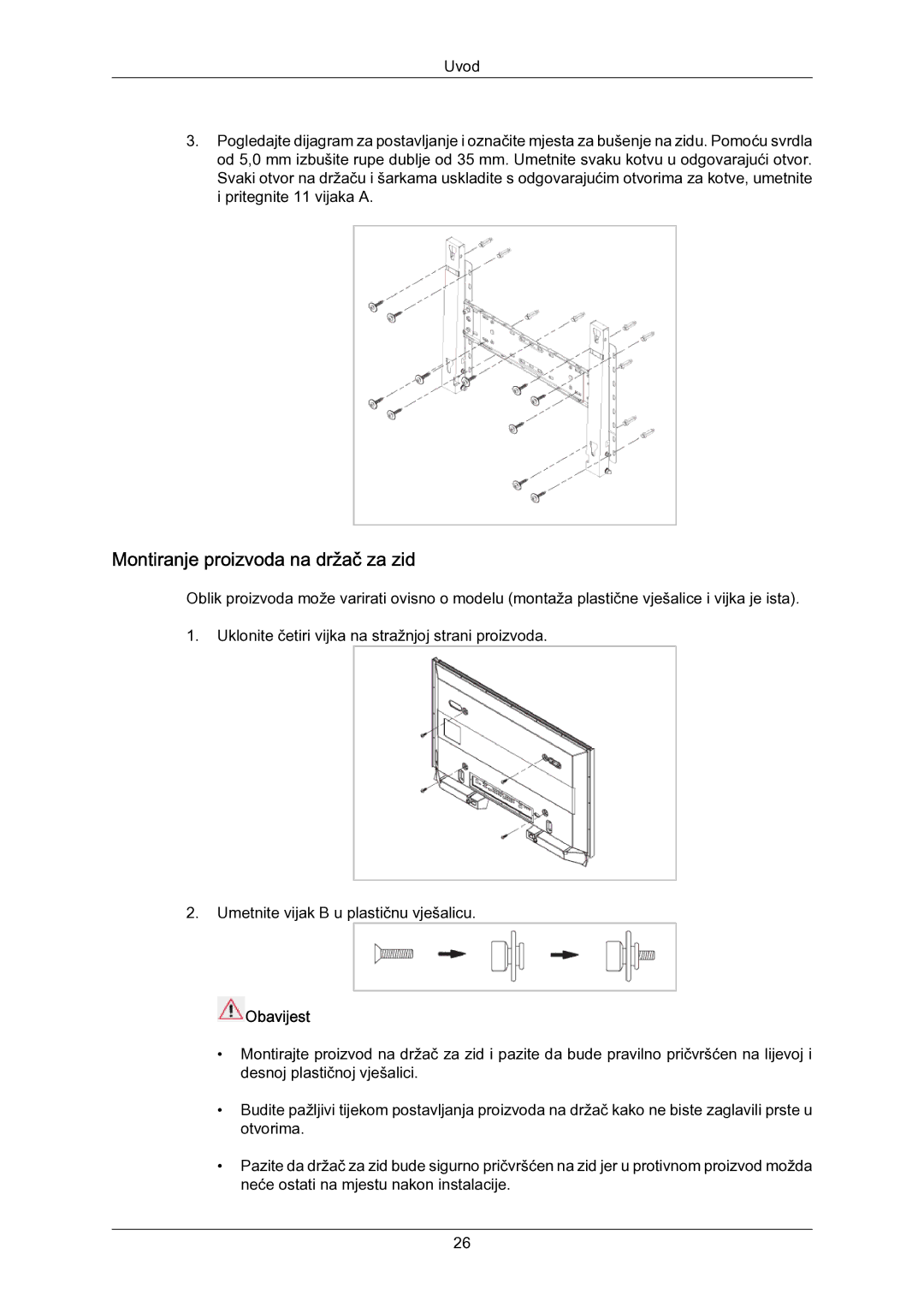 Samsung LH55LBPLBC/EN manual Montiranje proizvoda na držač za zid 