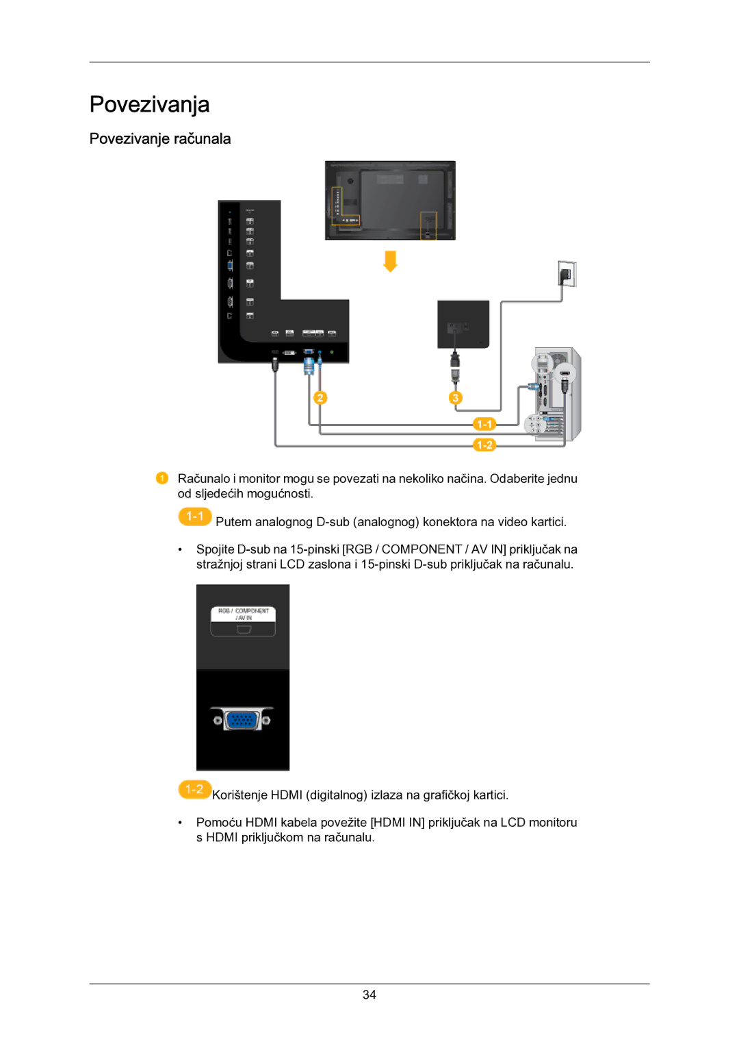 Samsung LH55LBPLBC/EN manual Povezivanja, Povezivanje računala 