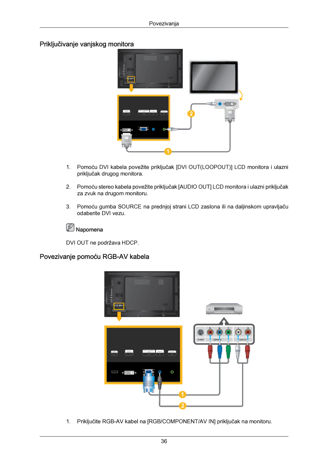 Samsung LH55LBPLBC/EN manual Priključivanje vanjskog monitora, Povezivanje pomoću RGB-AV kabela 