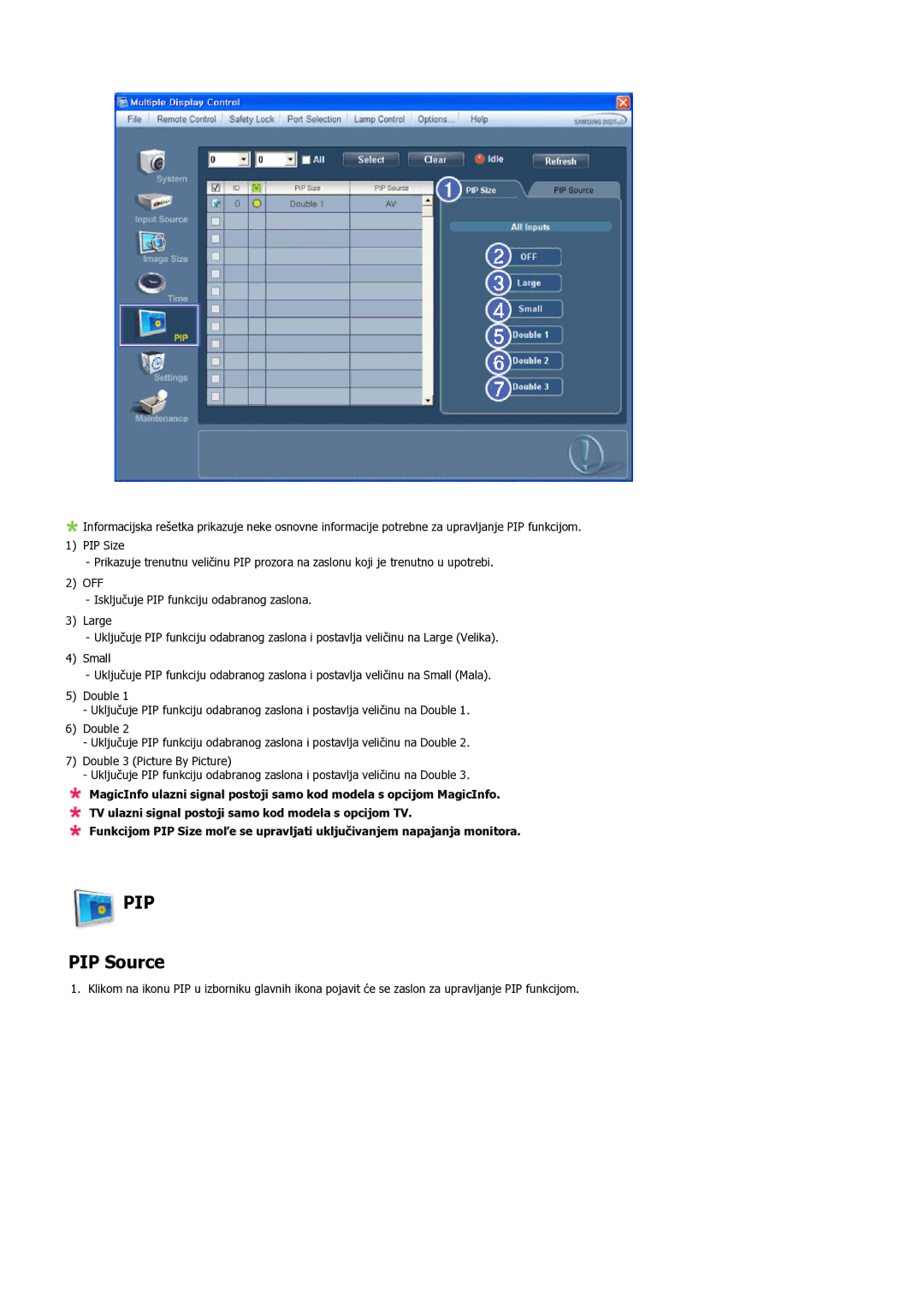 Samsung LH55LBPLBC/EN manual PIP Source 