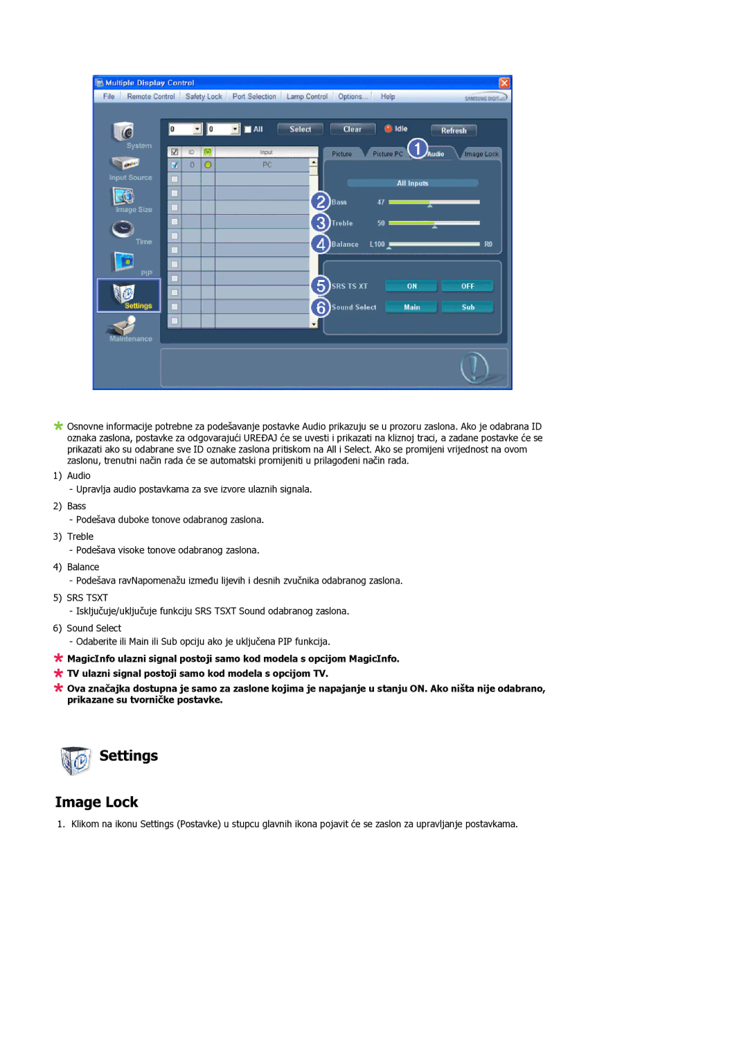 Samsung LH55LBPLBC/EN manual Settings Image Lock, SRS Tsxt 