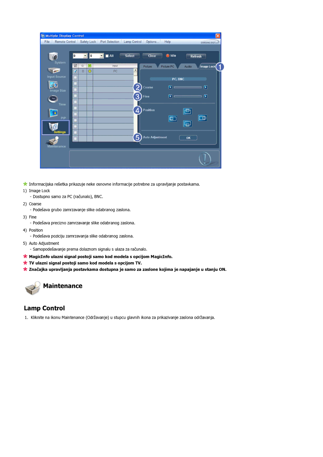 Samsung LH55LBPLBC/EN manual Maintenance Lamp Control 