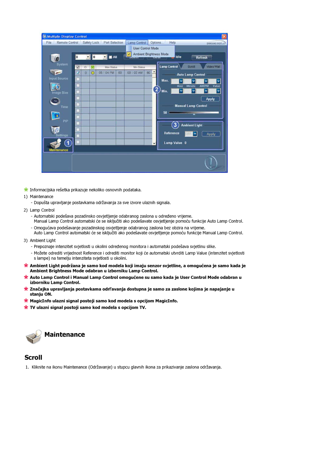 Samsung LH55LBPLBC/EN manual Maintenance Scroll 