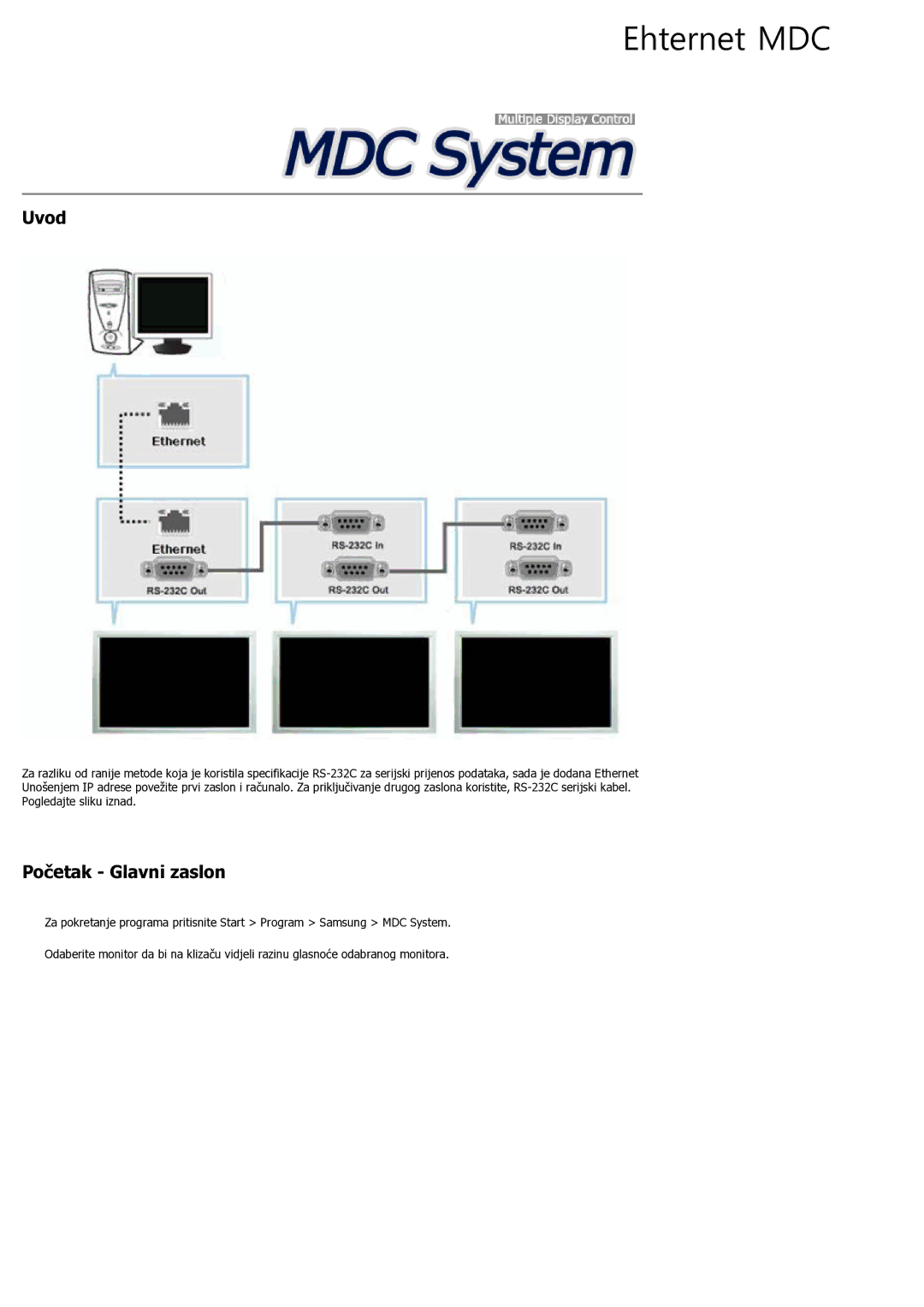 Samsung LH55LBPLBC/EN manual Ehternet MDC, Uvod 