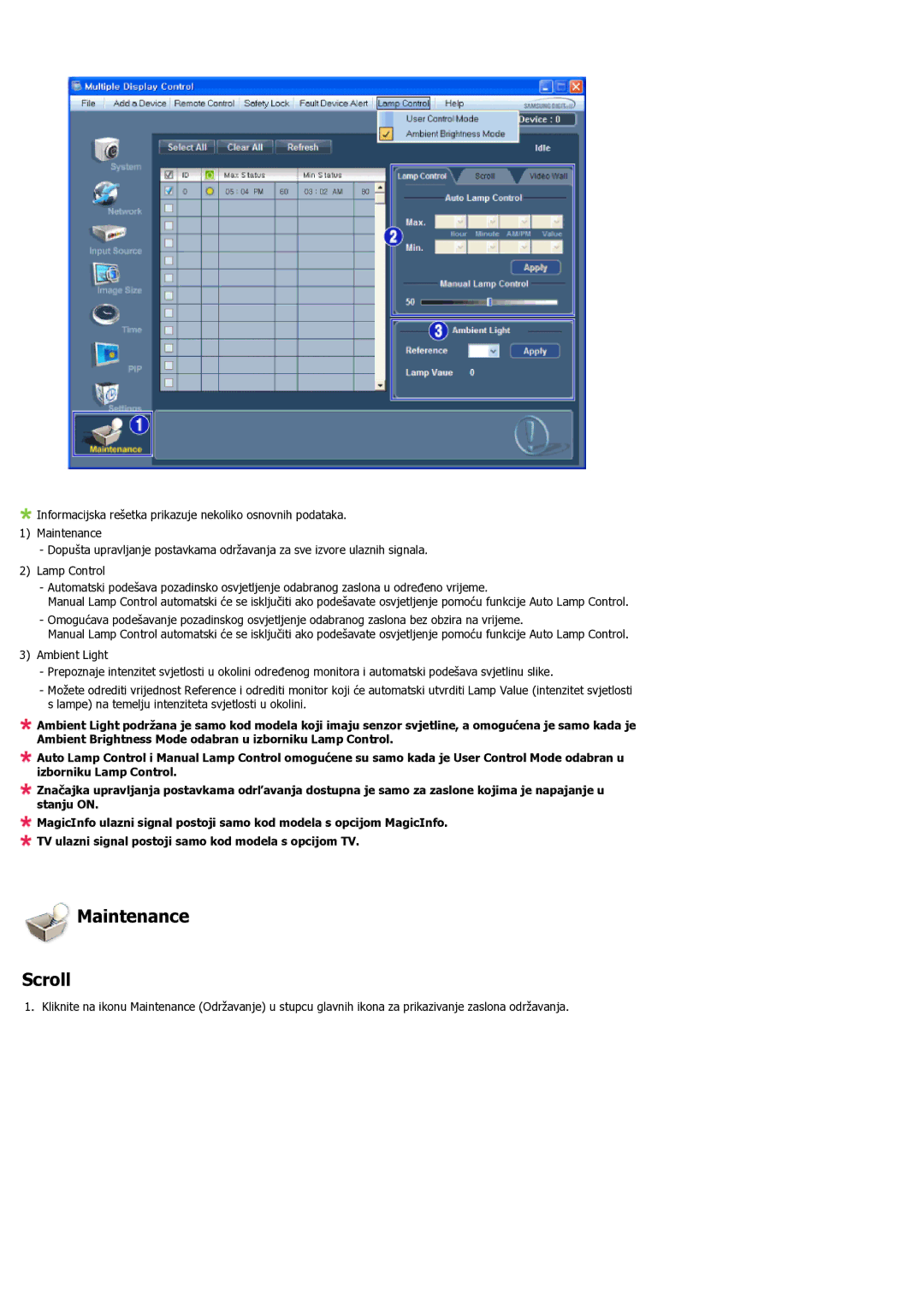 Samsung LH55LBPLBC/EN manual Maintenance Scroll 