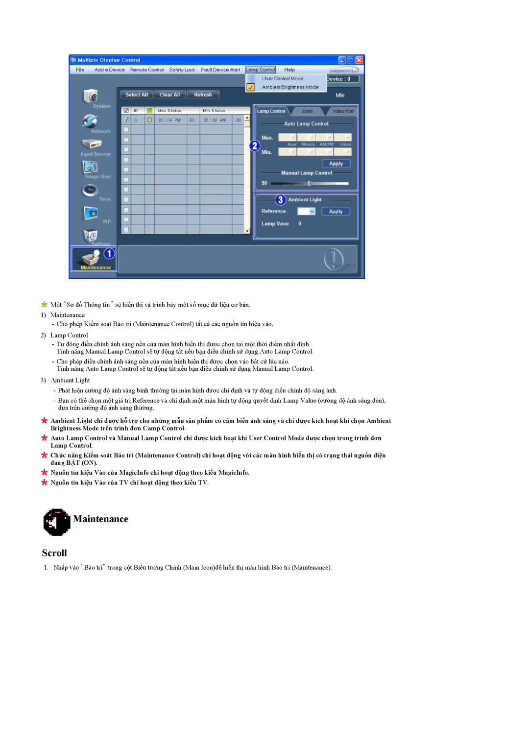 Samsung LH55LBPLBC/XY manual Maintenance Scroll 