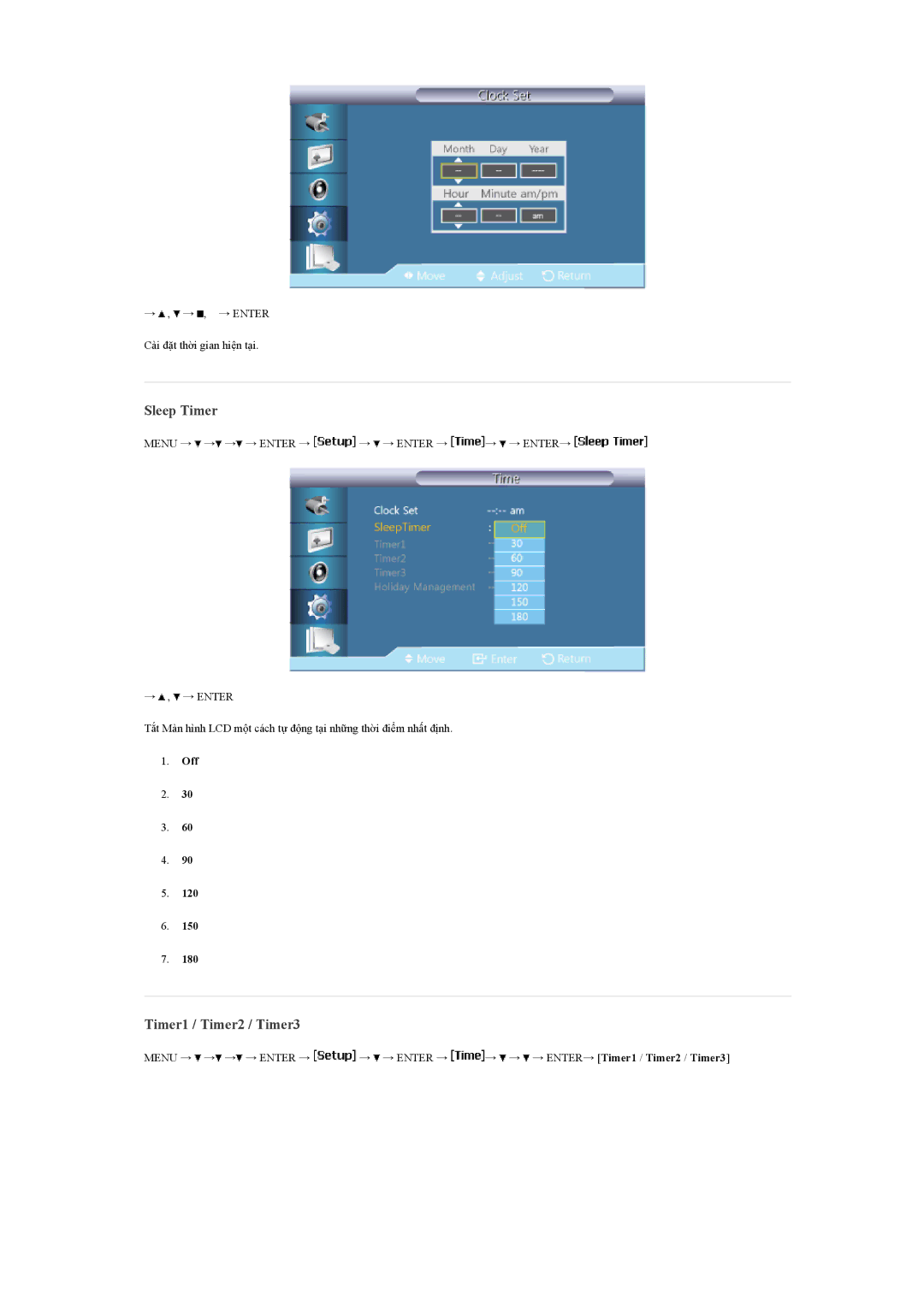 Samsung LH55LBPLBC/XY manual Sleep Timer, Timer1 / Timer2 / Timer3 